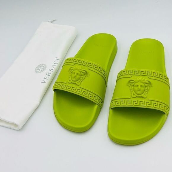 Versace Mens Pool Slides Medusa Logo Green 41 EU us 8 NEW - Picture 2 of 4